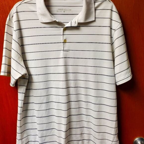 Nike White and Black Striped Polo Shirt - Picture 1 of 3